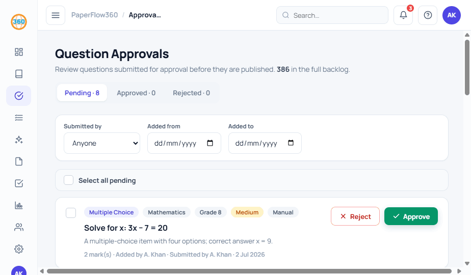 PaperFlow360 question approvals workflow